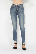 Judy Blue Tummy Control Skinny Jeans Vintage Wash With Destroyed Hem For Curvy Women
