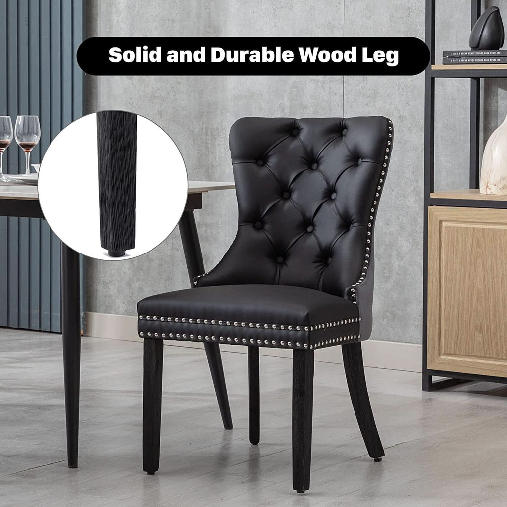 Velvet Dining Chairs Set Of 6 Black And Dark Grey Nailhead Trim