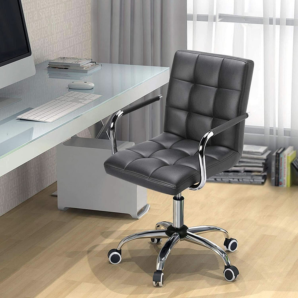 Grey Leather Office Chair With Armrests For Home Office