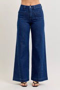 Judy Blue High Waisted Retro Wide Jeans For Women With Patch Pockets And Twisted Seams