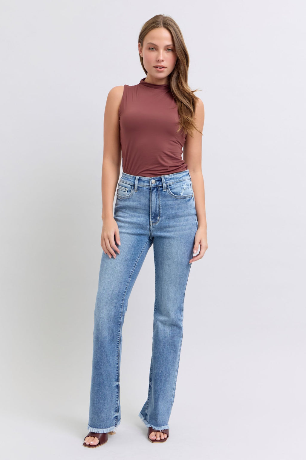 Judy Blue Jeans High Rise Bootcut With Raw Hem For Fashion Forward Women Flattering Fit