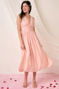 Mittoshop Ruched V-Neck Sleeveless Midi Dress