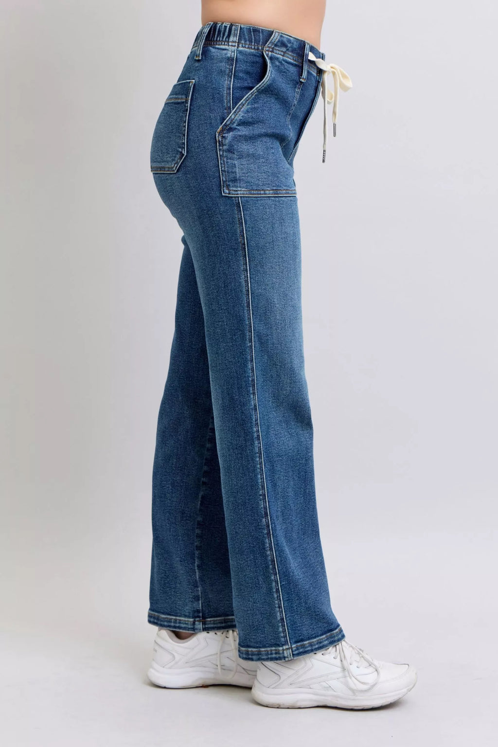 Judy Blue Drawstring Straight Jeans With Pockets For Women Comfort Fit Everyday Denim