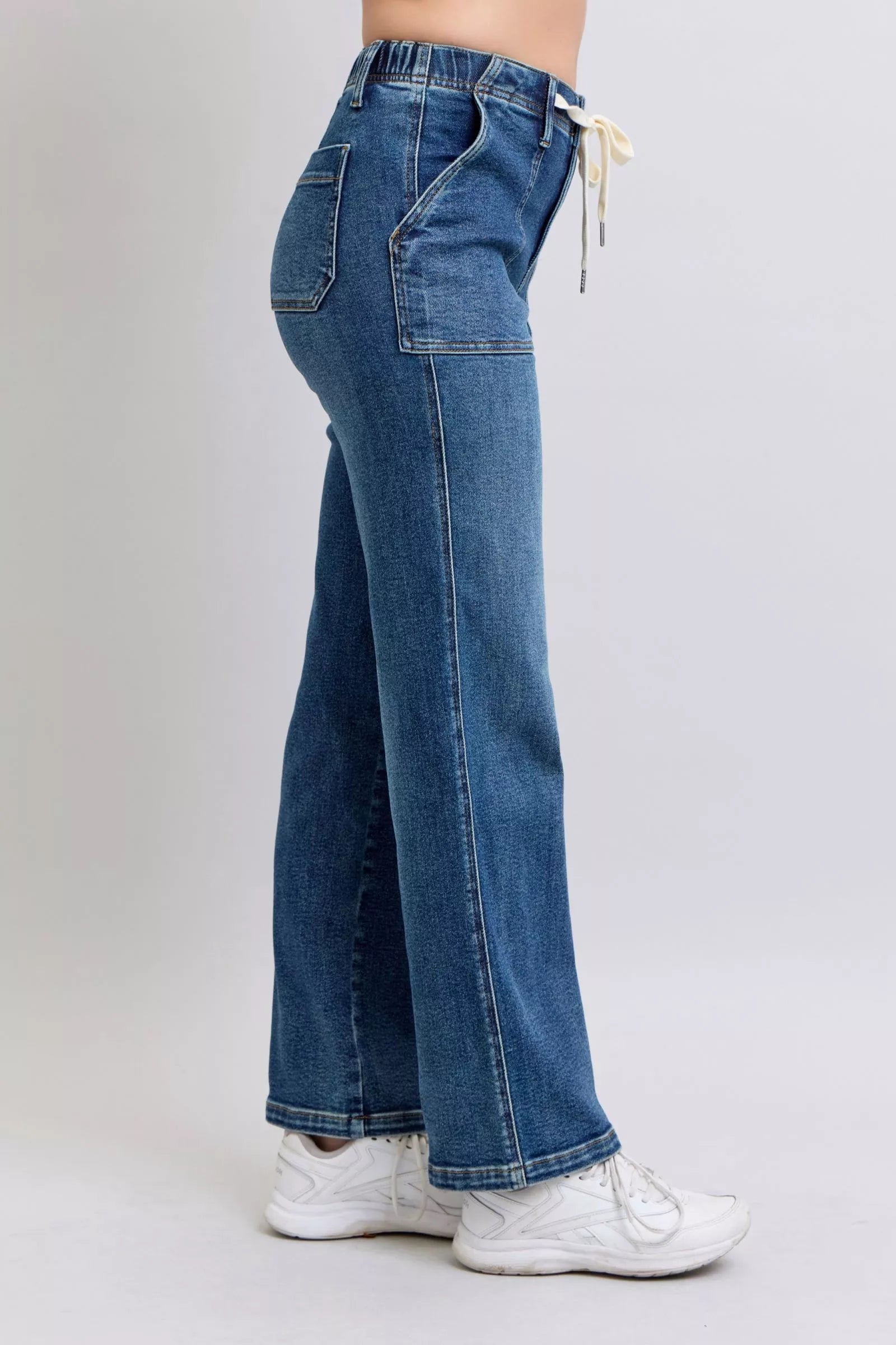 Judy Blue Drawstring Straight Jeans With Pockets For Women Comfort Fit Everyday Denim