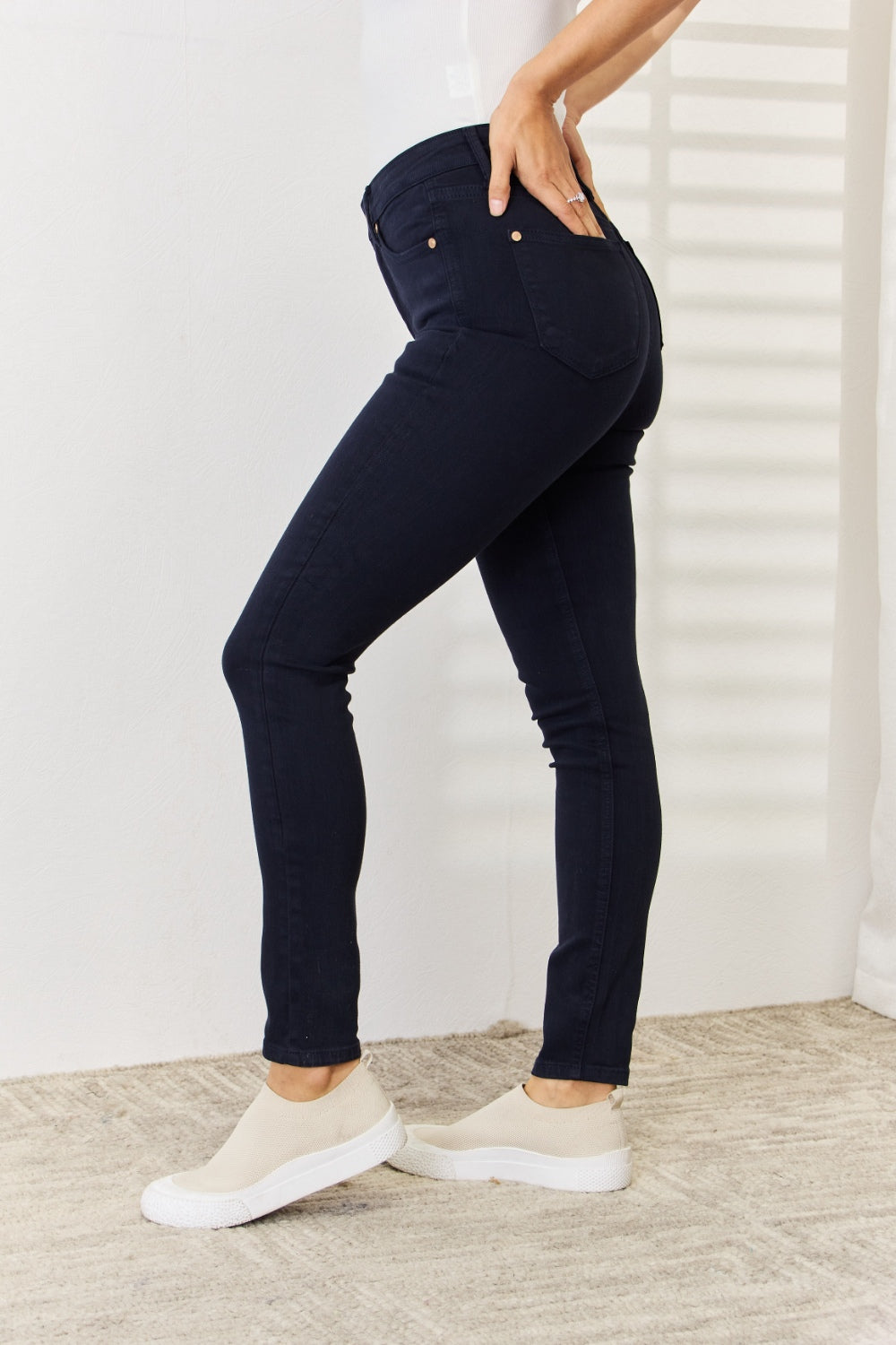 Judy Blue Full Size Garment Dyed Tummy Control Skinny Jeans For Curvy Figures Women