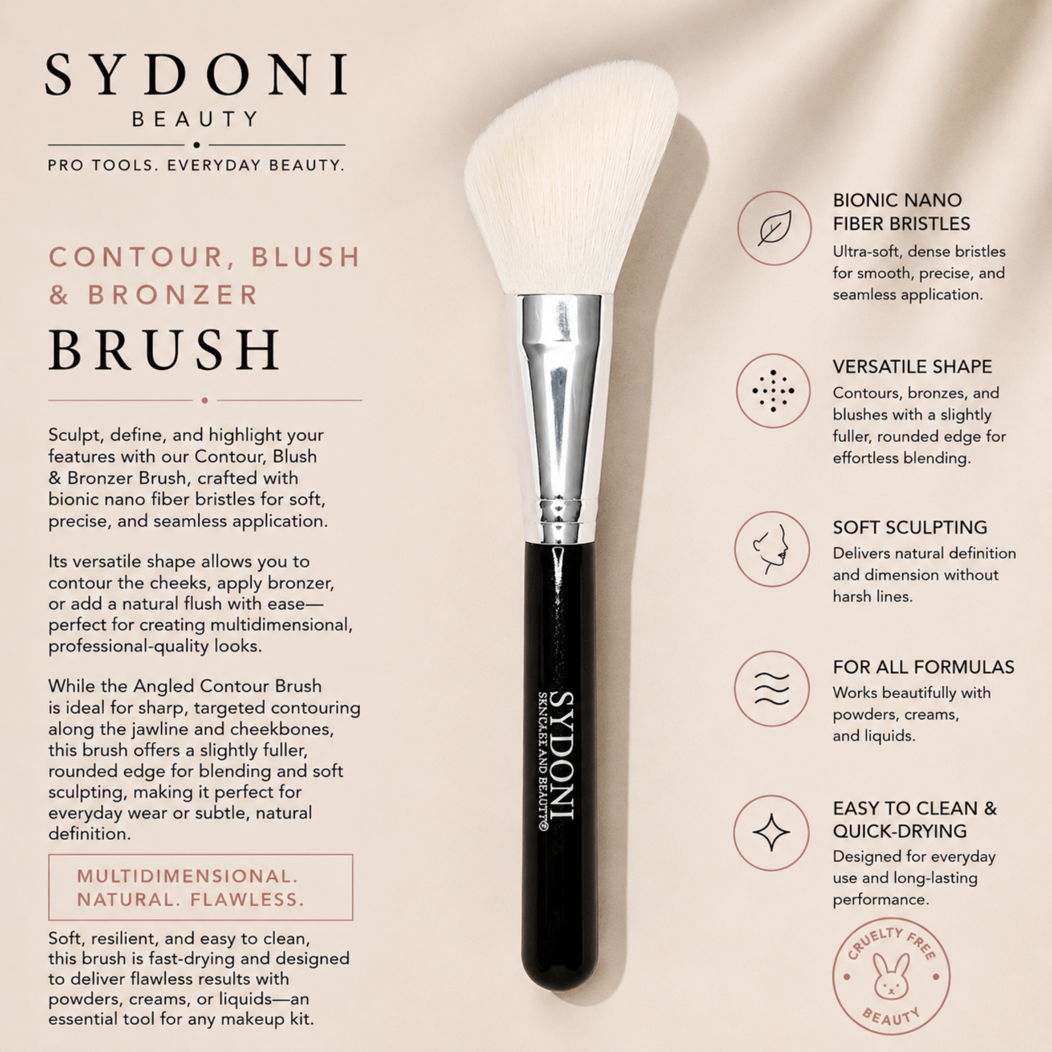 SYDONI CONTOUR, BLUSH & BRONZER BRUSH - Bionic Nano Fiber Bristles