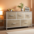 5 Drawer Wide Fabric Dresser Organizer With Wood Top