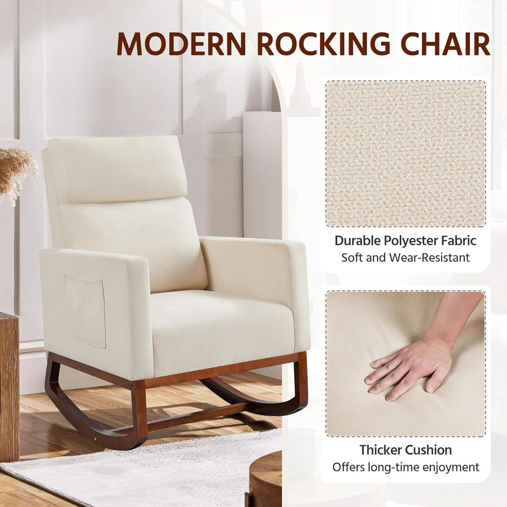 Rocking Recliner Chair With Side Pocket And Adjustable