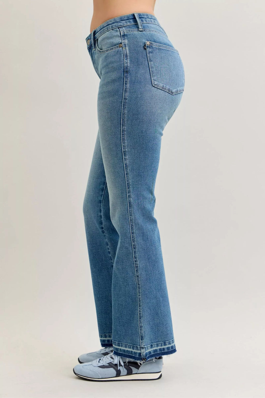 Judy Blue Plus Size Jeans Mid Rise Slim Bootcut Tummy Control Release Hem For Curvy Women