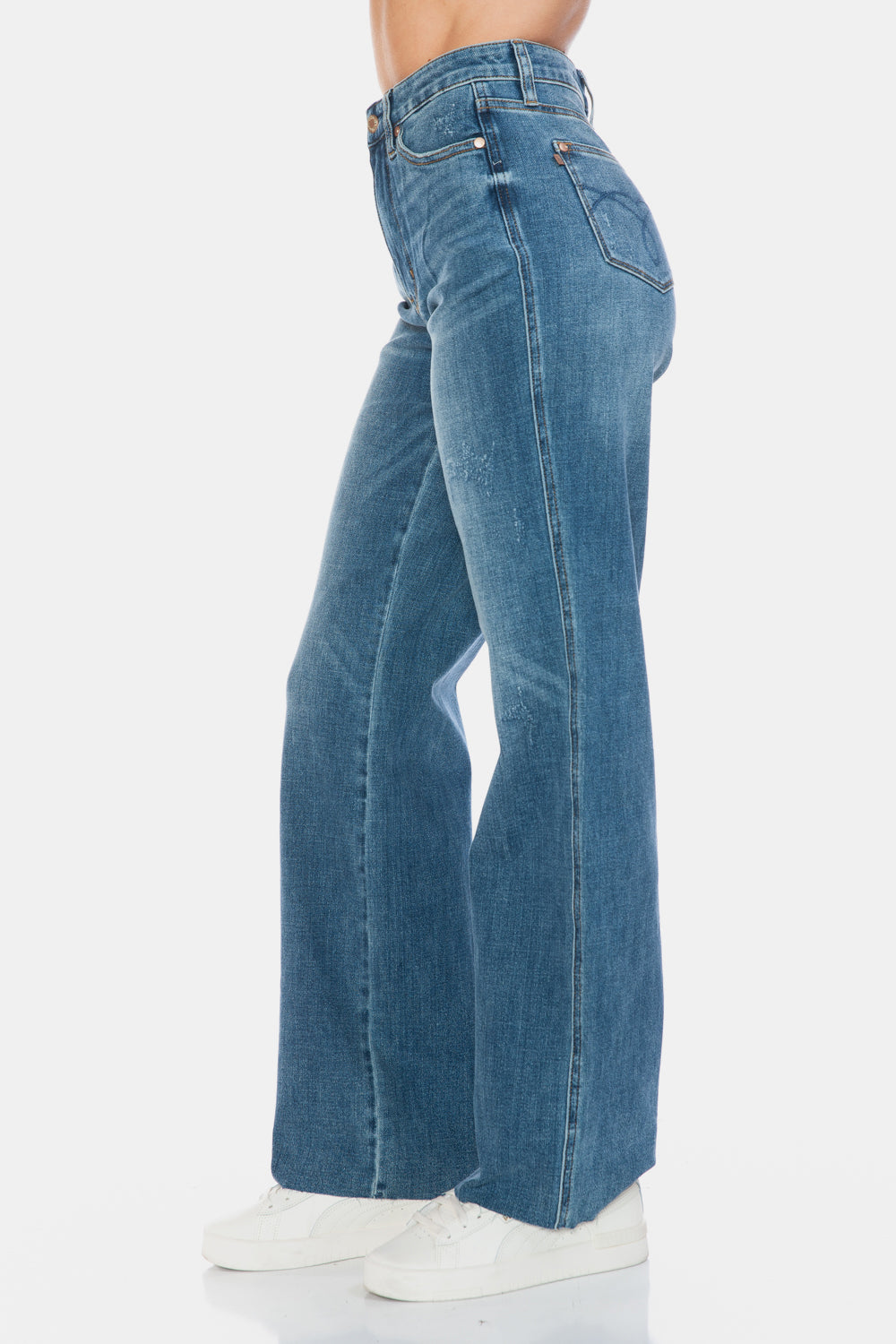 Judy Blue Full Size Tummy Control Jeans With Raw Hem For Flattering Straight Leg Fit Plus Size Women