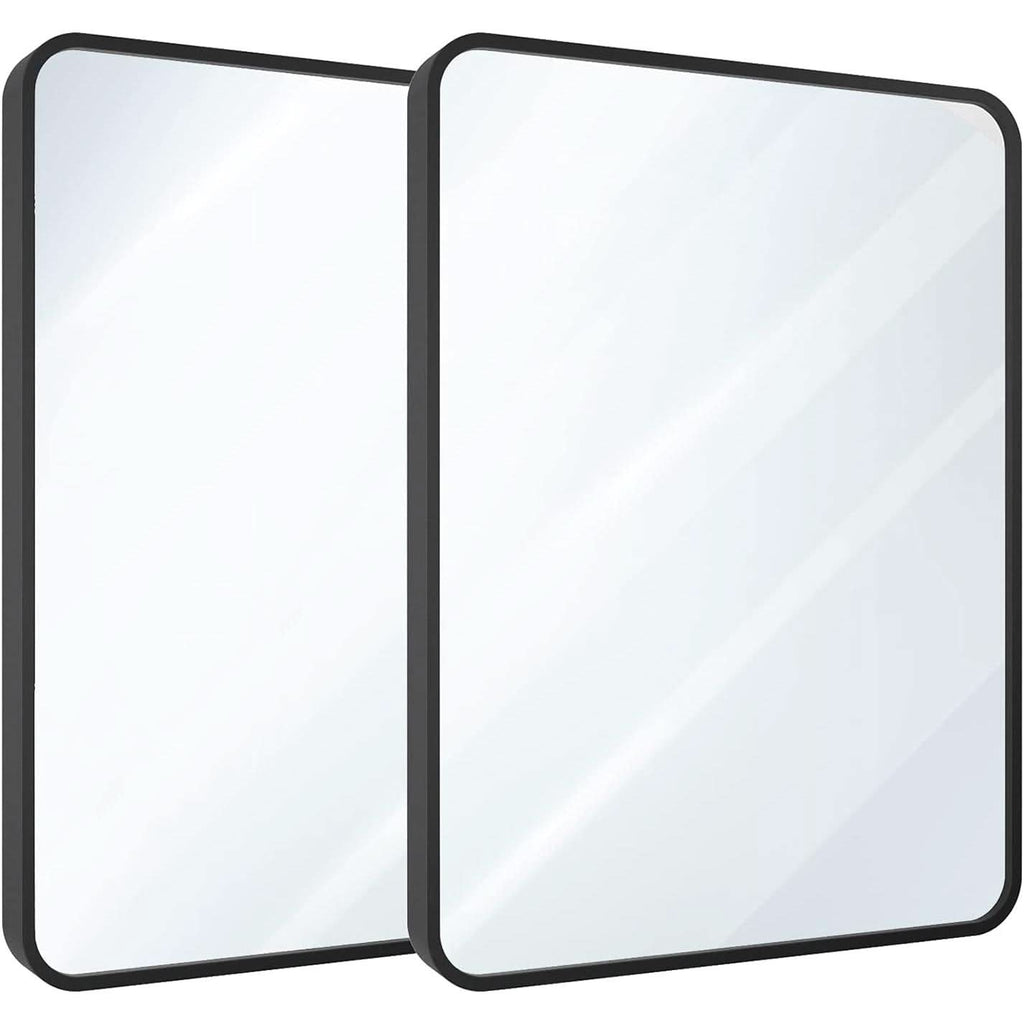 Set of Two Black Bathroom Mirrors 24 x 36 Inch Metal Frame Rectangle Vanity