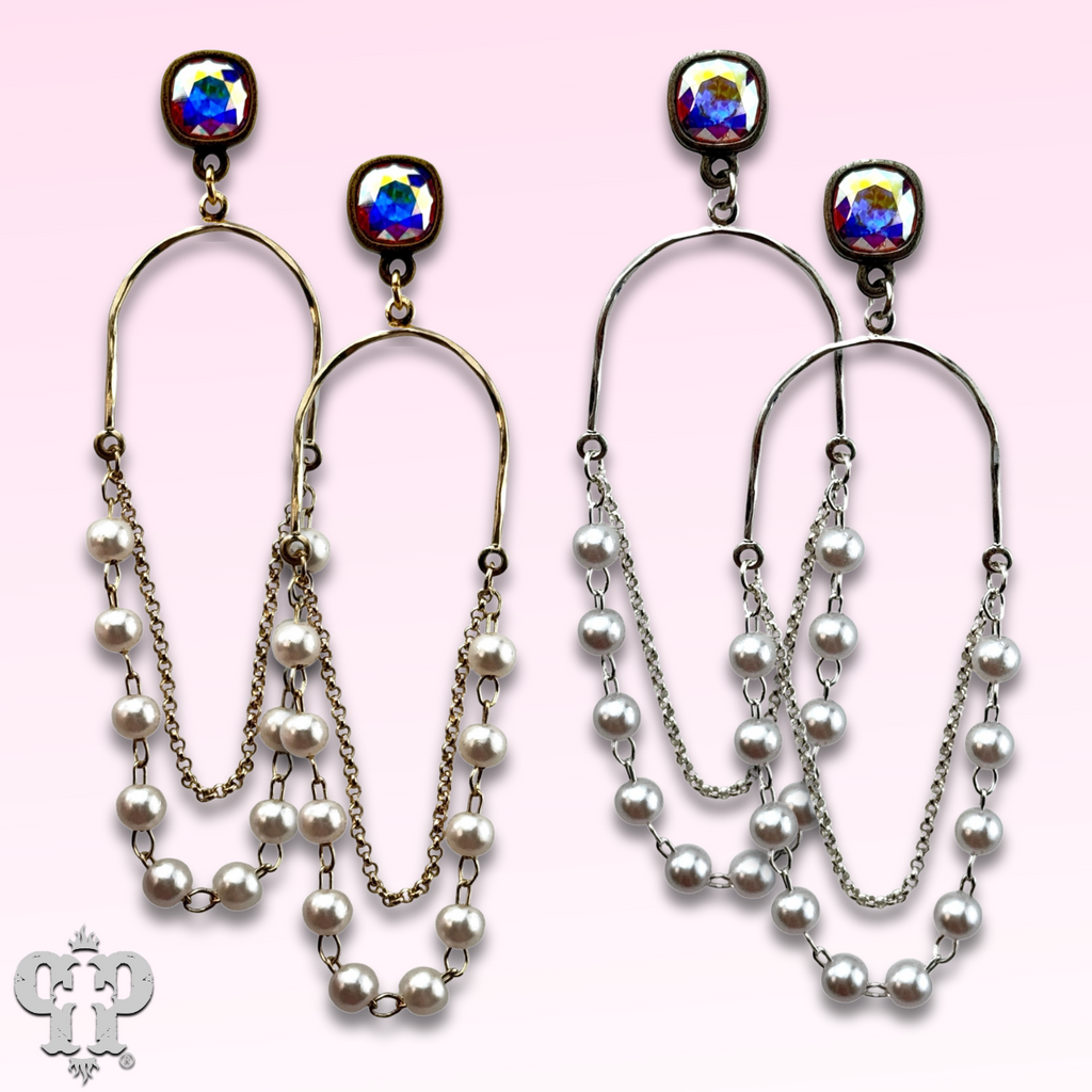 Pearl swing earring, Austrian crystal - LC