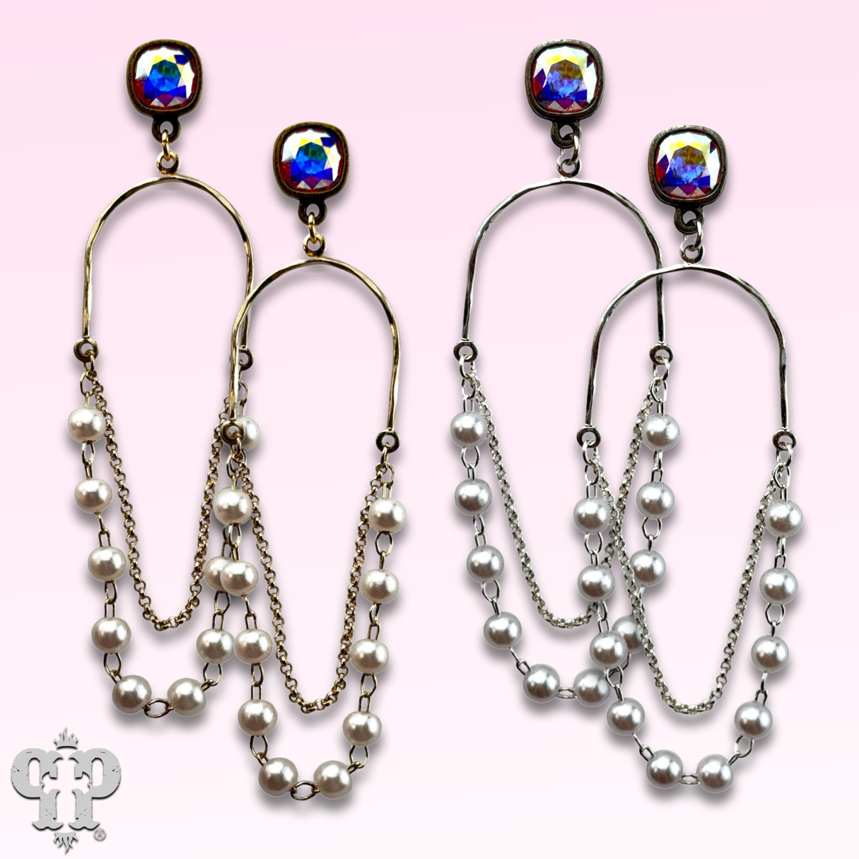 Pearl swing earring, Austrian crystal - LC