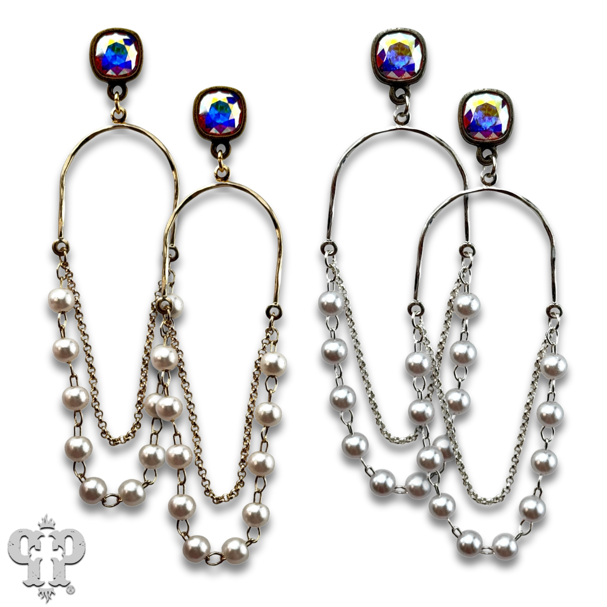 Pearl swing earring, Austrian crystal - LC