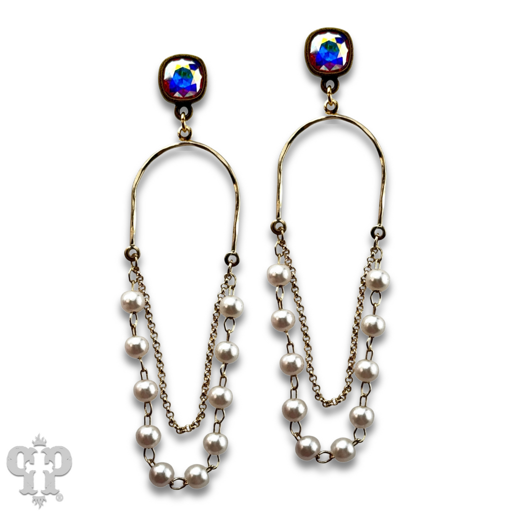 Pearl swing earring, Austrian crystal - LC