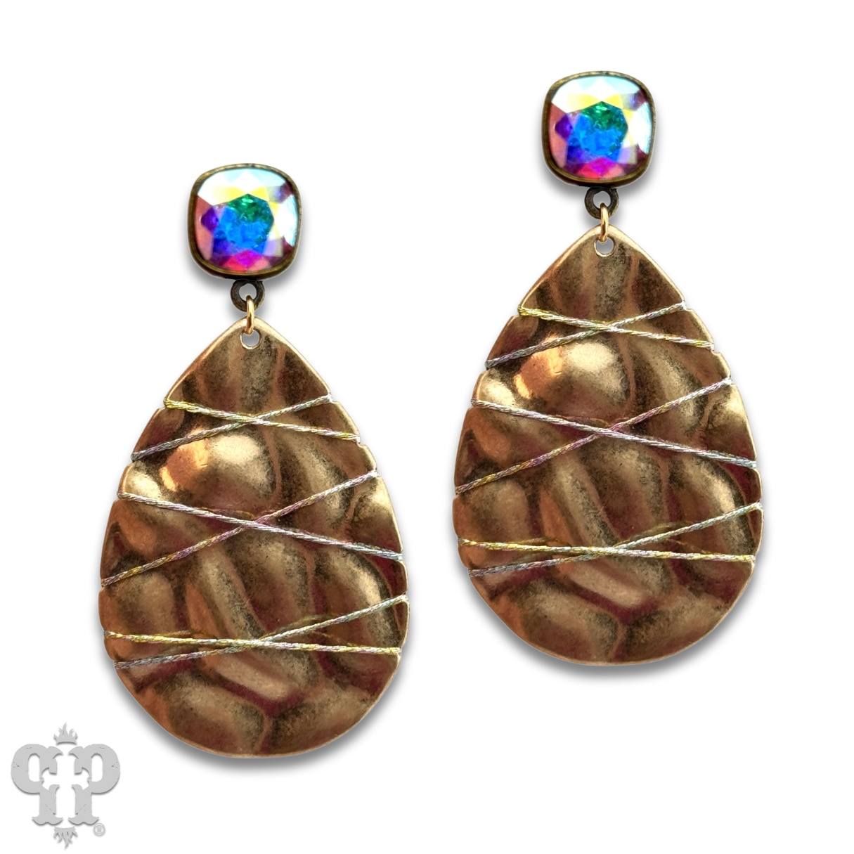 Sparkling thread teardrop earring, Austrian crystal - LC