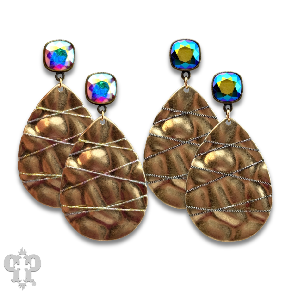 Sparkling thread teardrop earring, Austrian crystal - LC