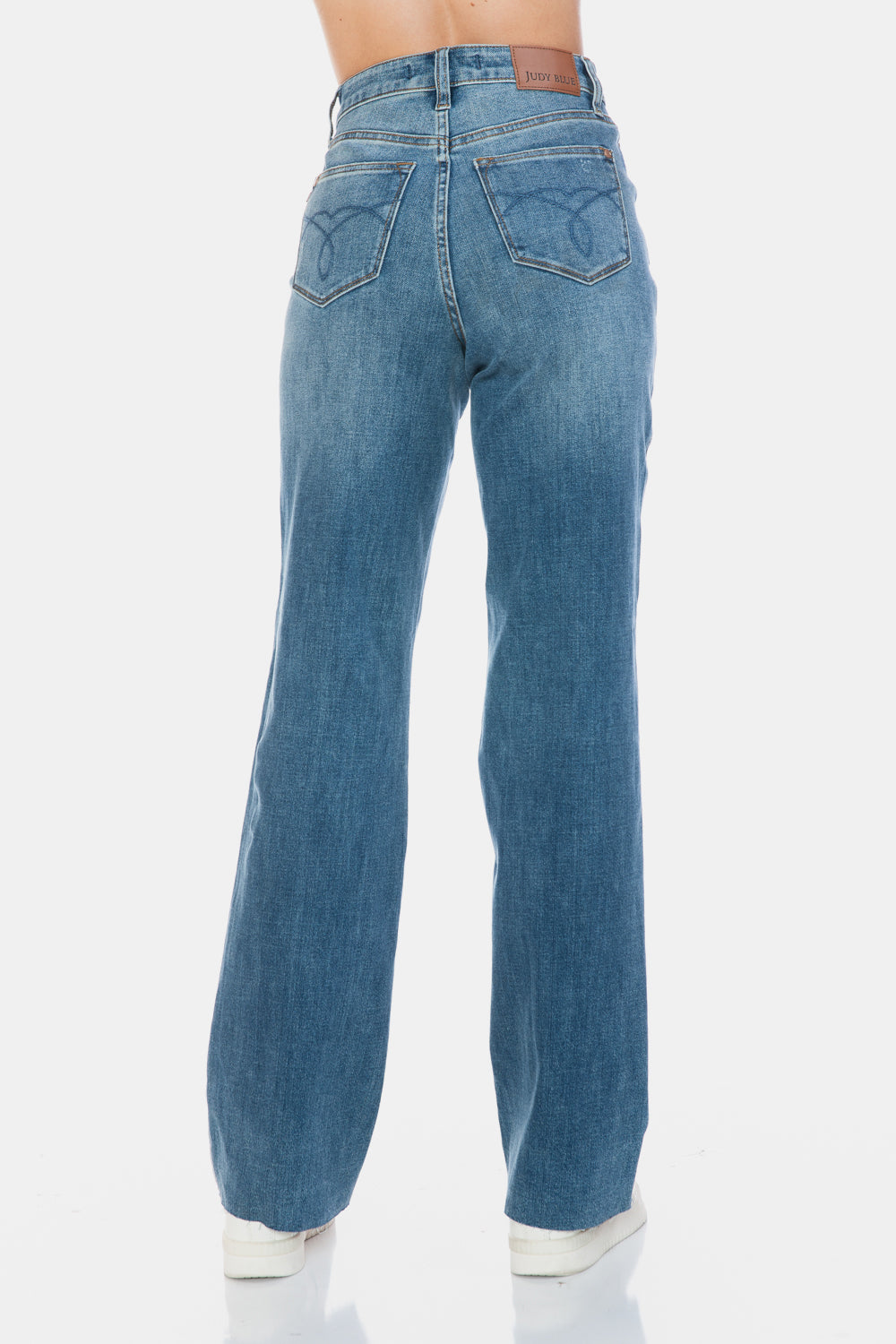 Judy Blue Full Size Tummy Control Jeans With Raw Hem For Flattering Straight Leg Fit Plus Size Women
