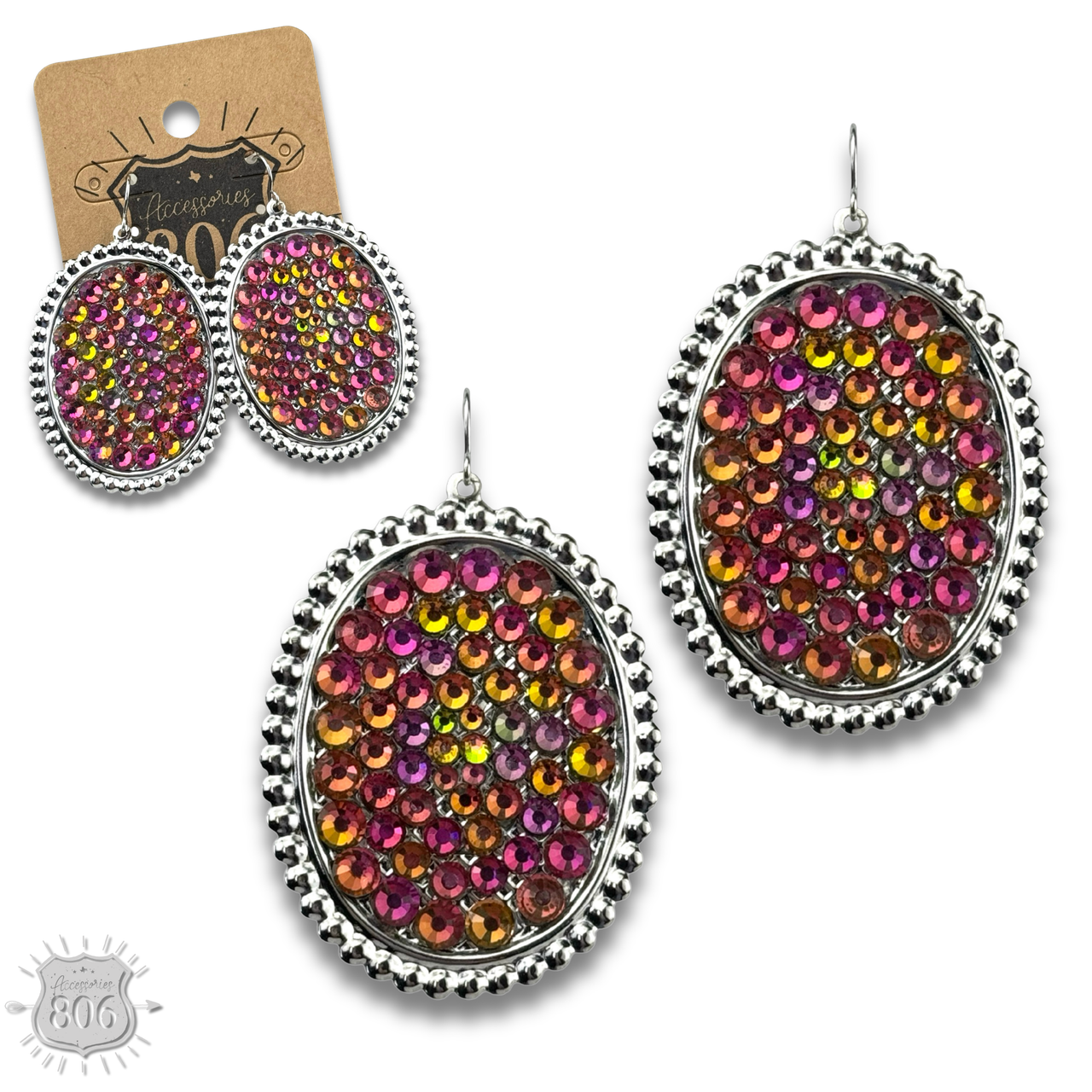 Rhinestone filled oval earring - LC
