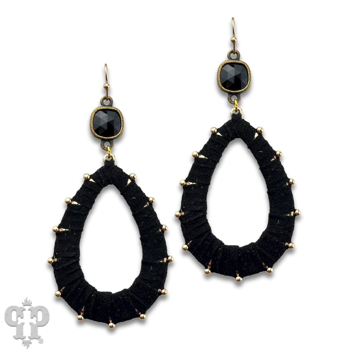 Cream suede teardrop and Austrian crystal dangle earring - LC