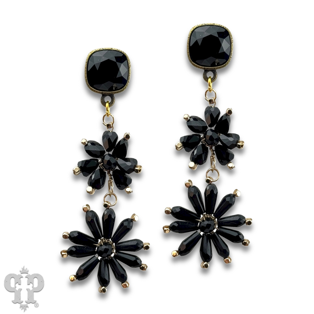 Flower bead and Austrian crystal dangle earring - LC