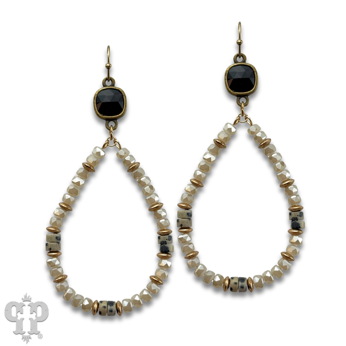 Beaded teardrop and Austrian crystal dangle earring - LC
