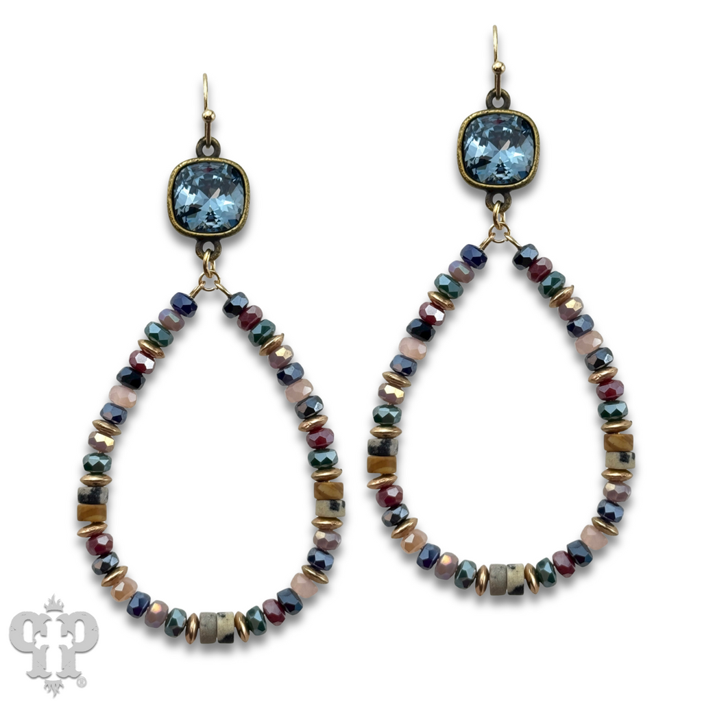 Beaded teardrop and Austrian crystal dangle earring - LC