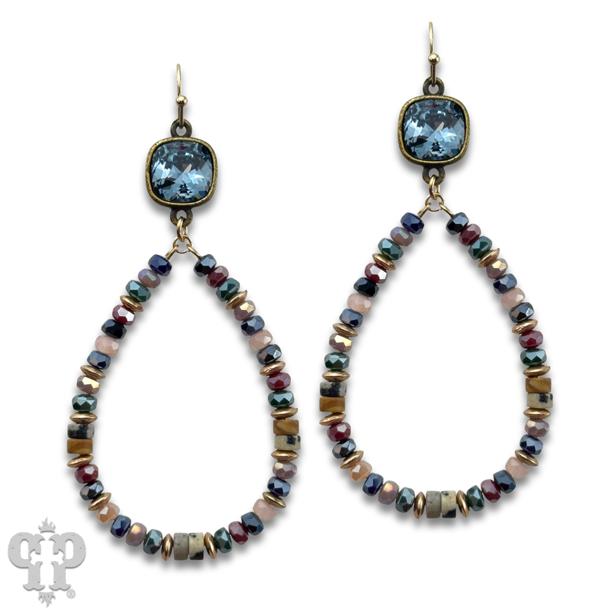 Beaded teardrop and Austrian crystal dangle earring - LC