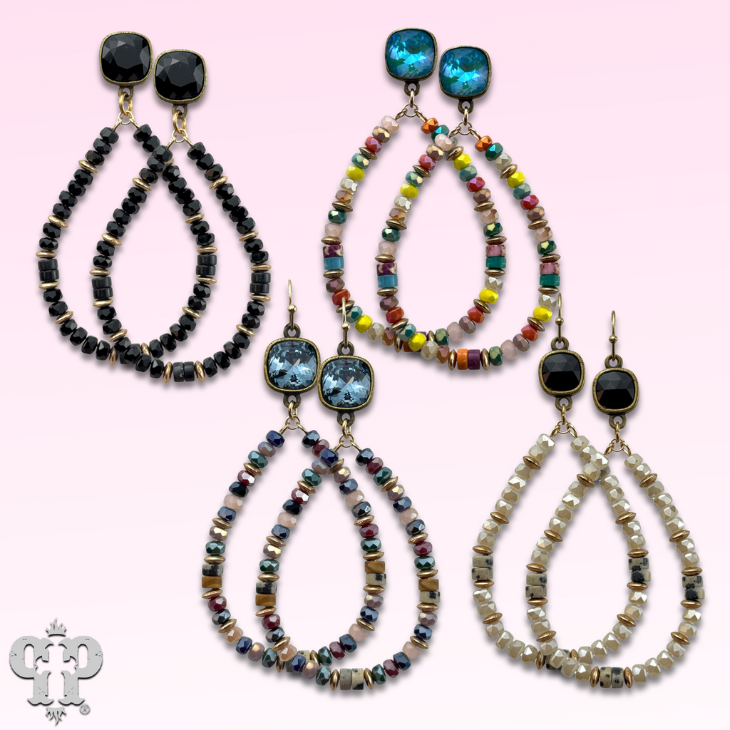 Beaded teardrop and Austrian crystal dangle earring - LC