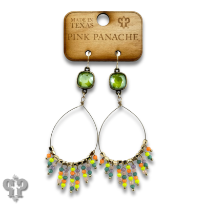 Faceted saucer bead fringe on teardrop earring, Austrian crystal - LC