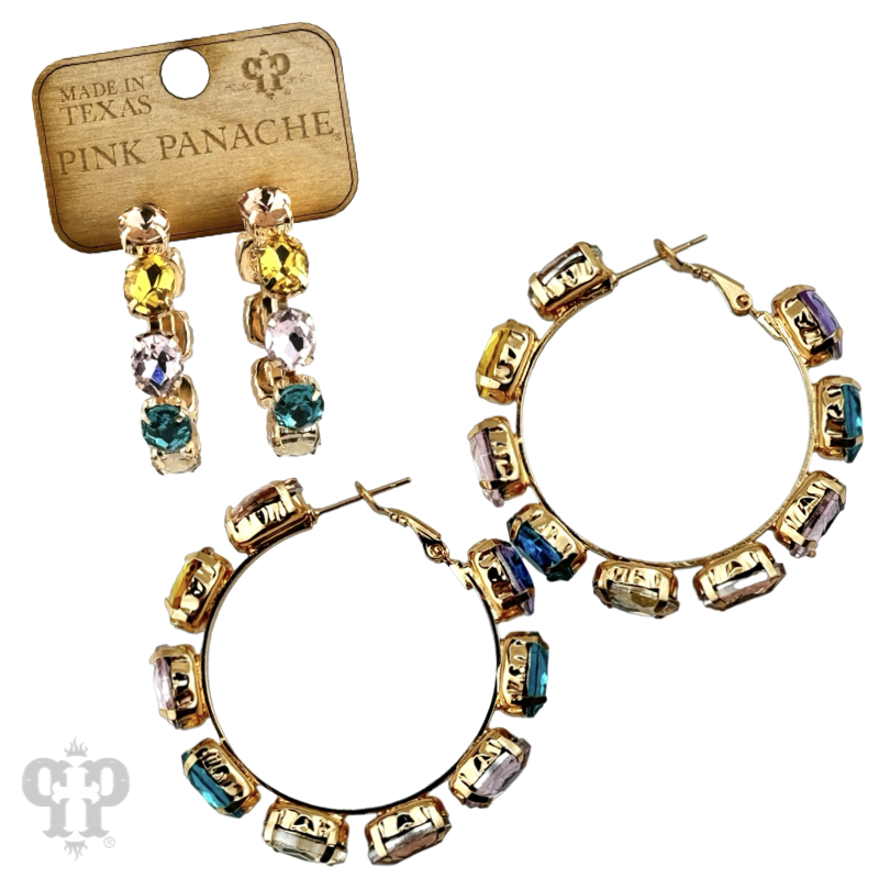 Multi-color oval rhinestone hoop earring - LC
