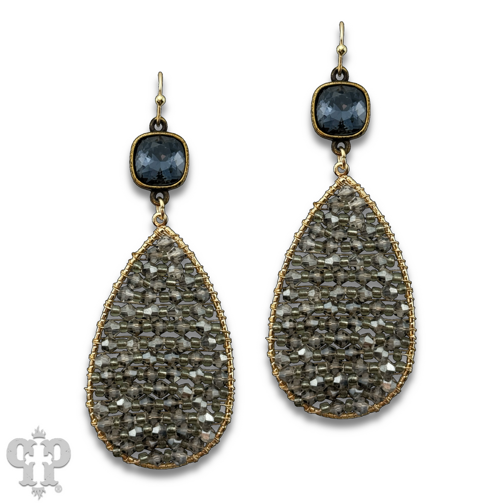 Woven bead teardrop earring with Austrian crystal