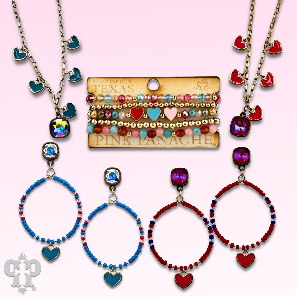 Enamel heart and seed bead earrings with Austrian crystal post