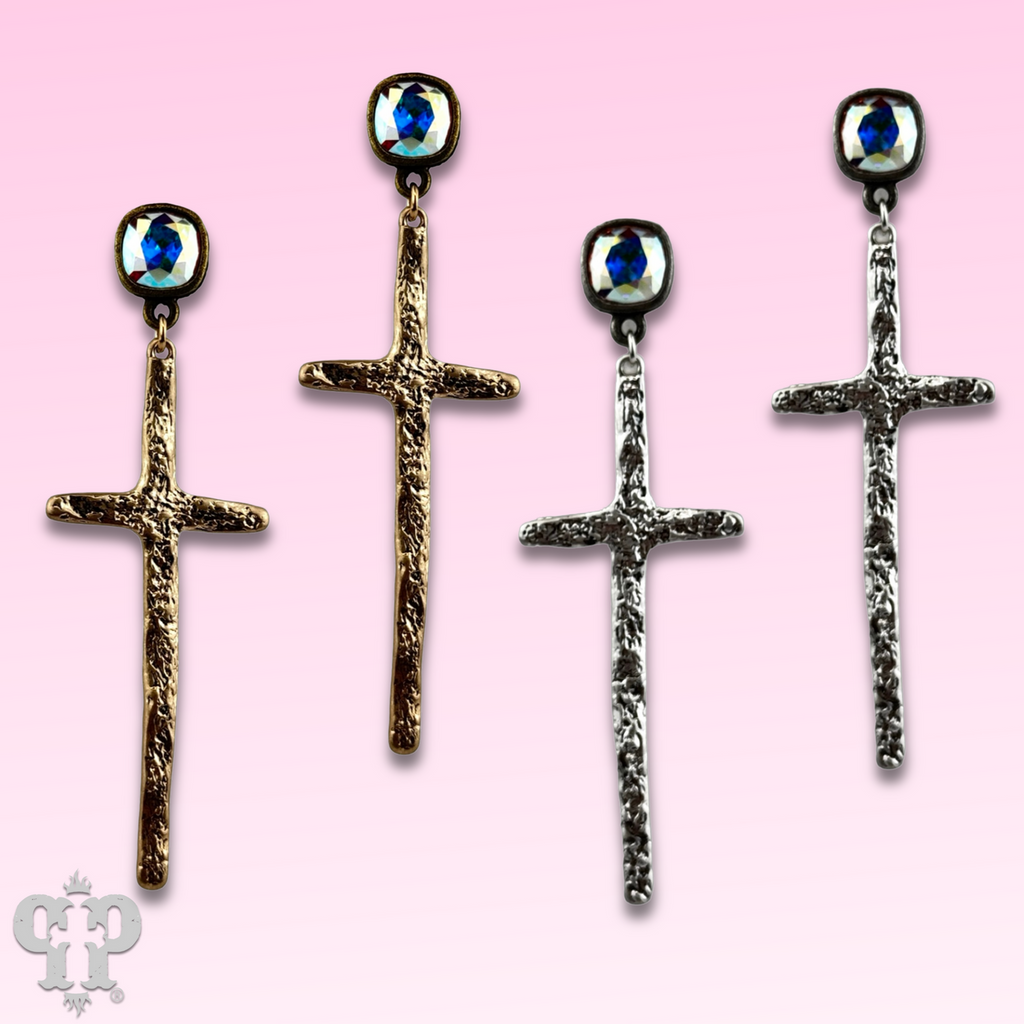 Foil cross earring with Austrian crystal