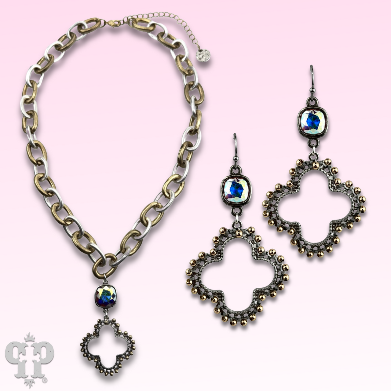 Clover cross necklace with Austrian crystal