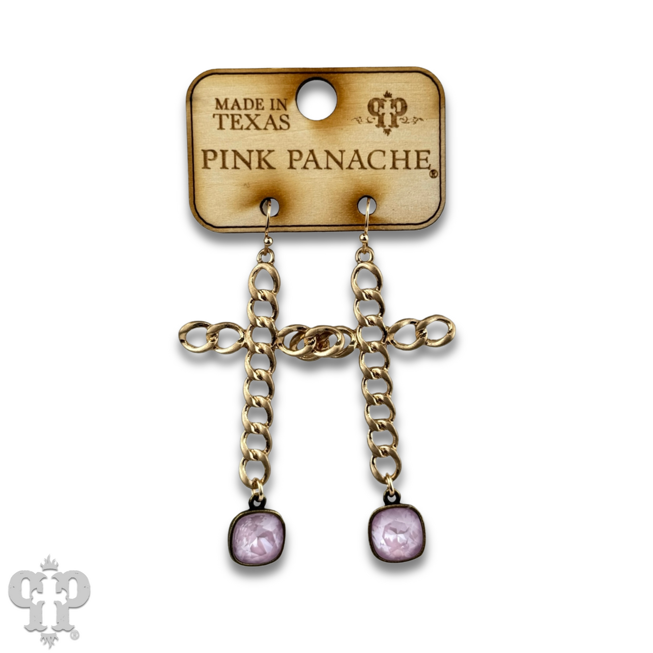 Curb link cross earring with Austrian crystal