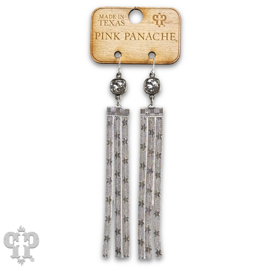 Star embossed mesh fringe earring, Austrian crystal