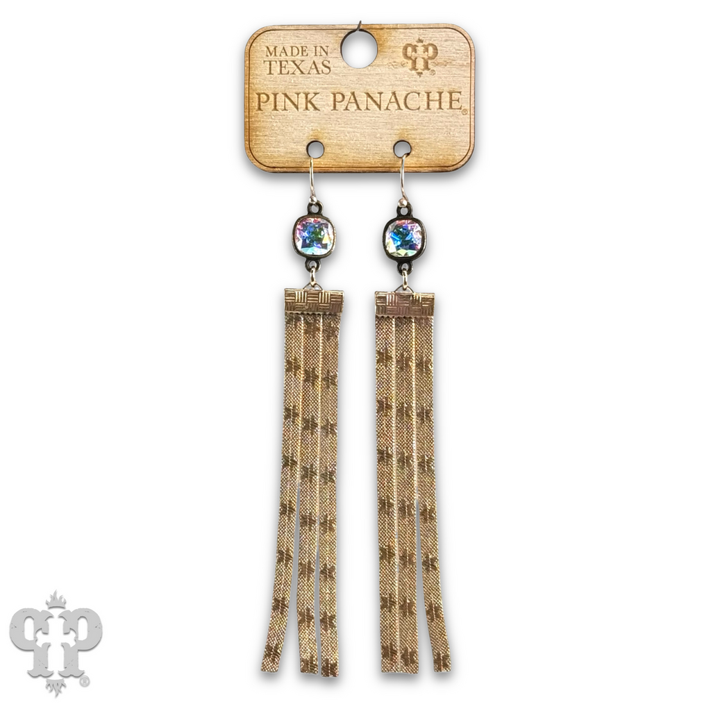 Star embossed mesh fringe earring, Austrian crystal