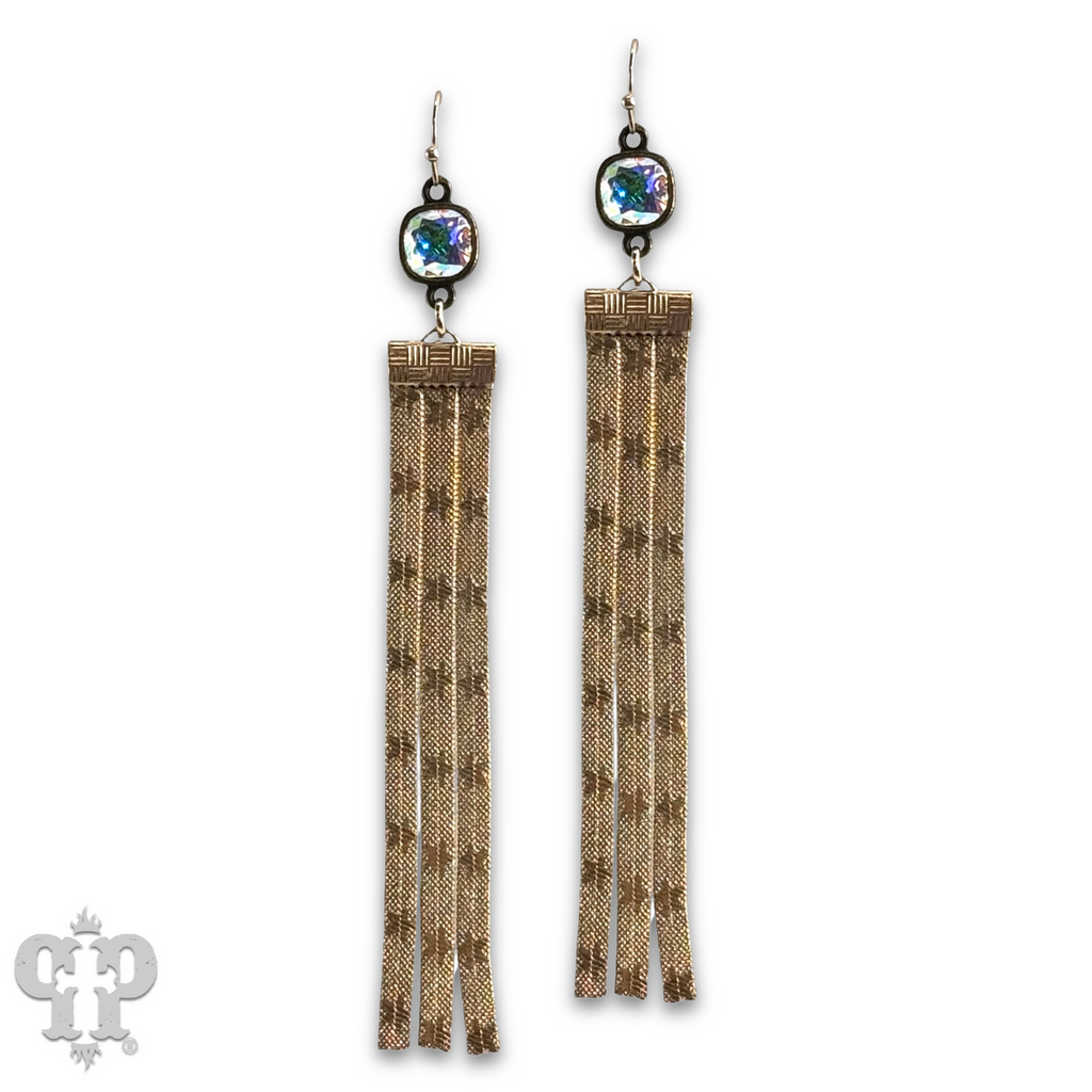 Star embossed mesh fringe earring, Austrian crystal
