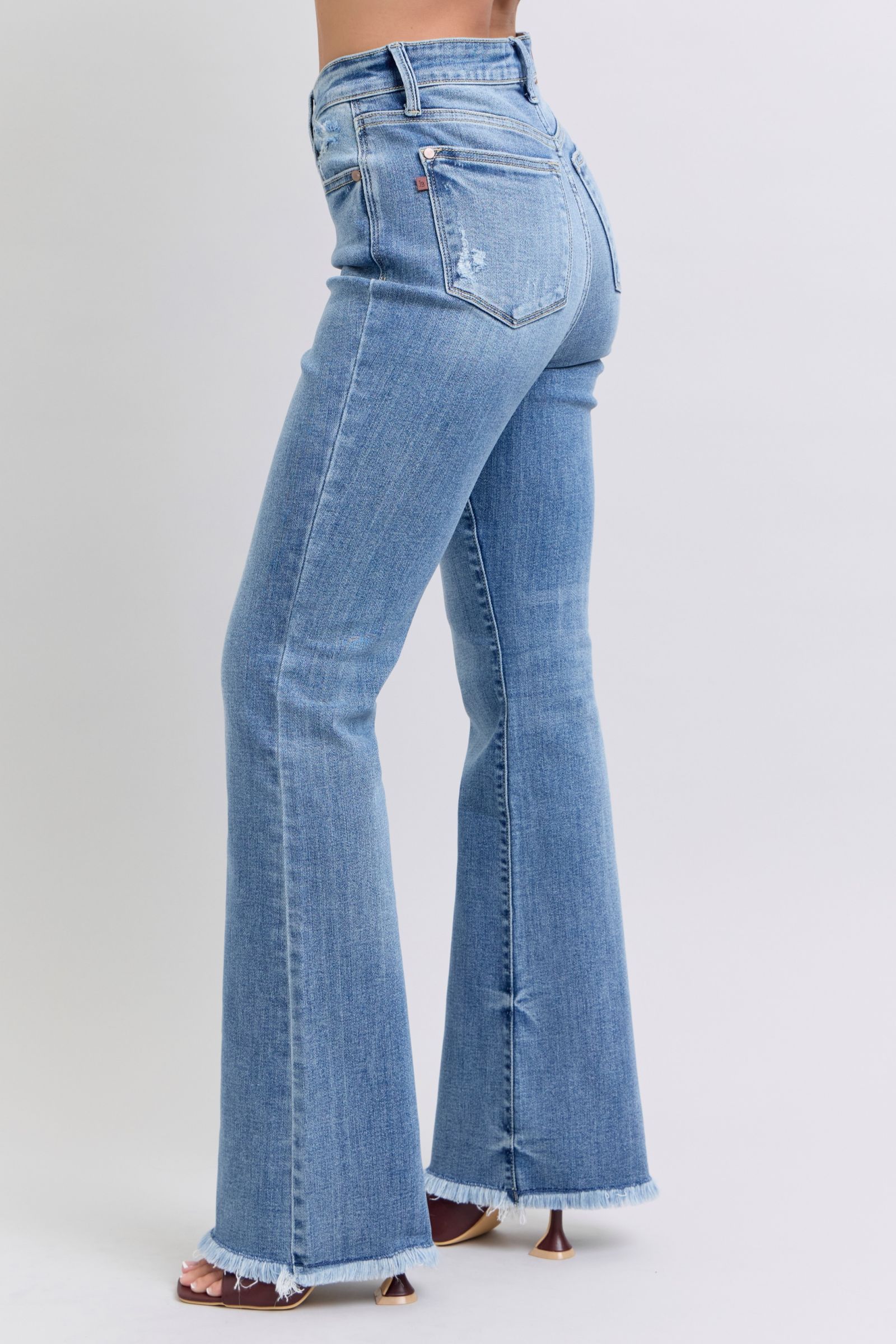 Judy Blue Jeans High Rise Bootcut With Raw Hem For Fashion Forward Women Flattering Fit