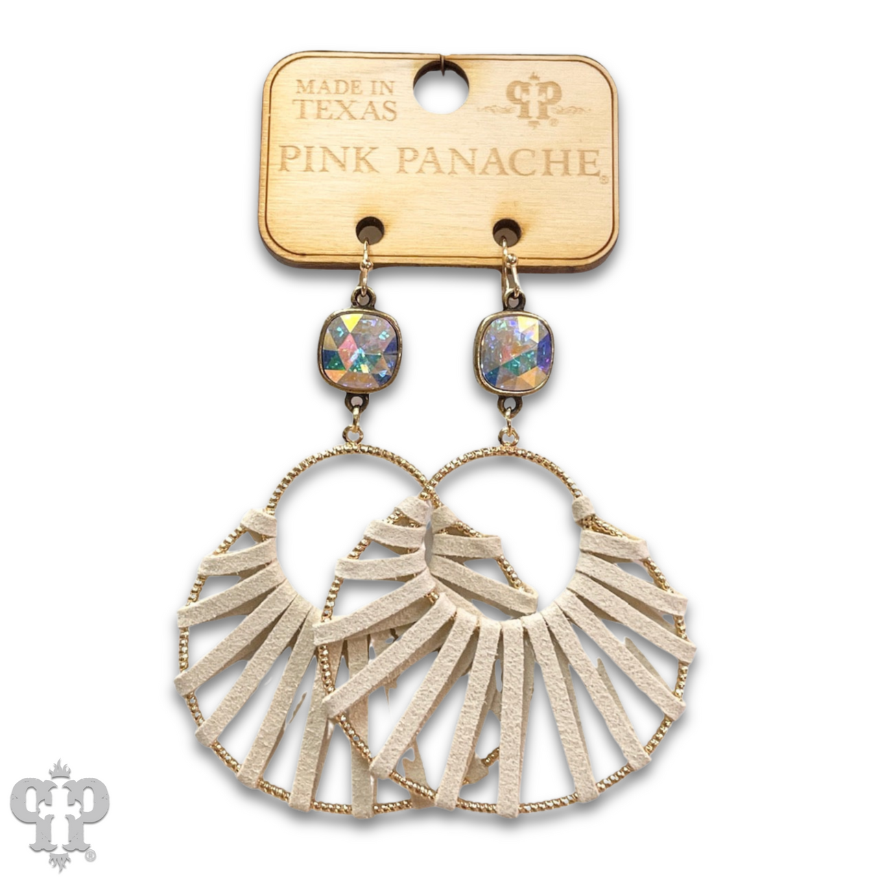Suede wrapped circle earring with Austrian crystal - LC