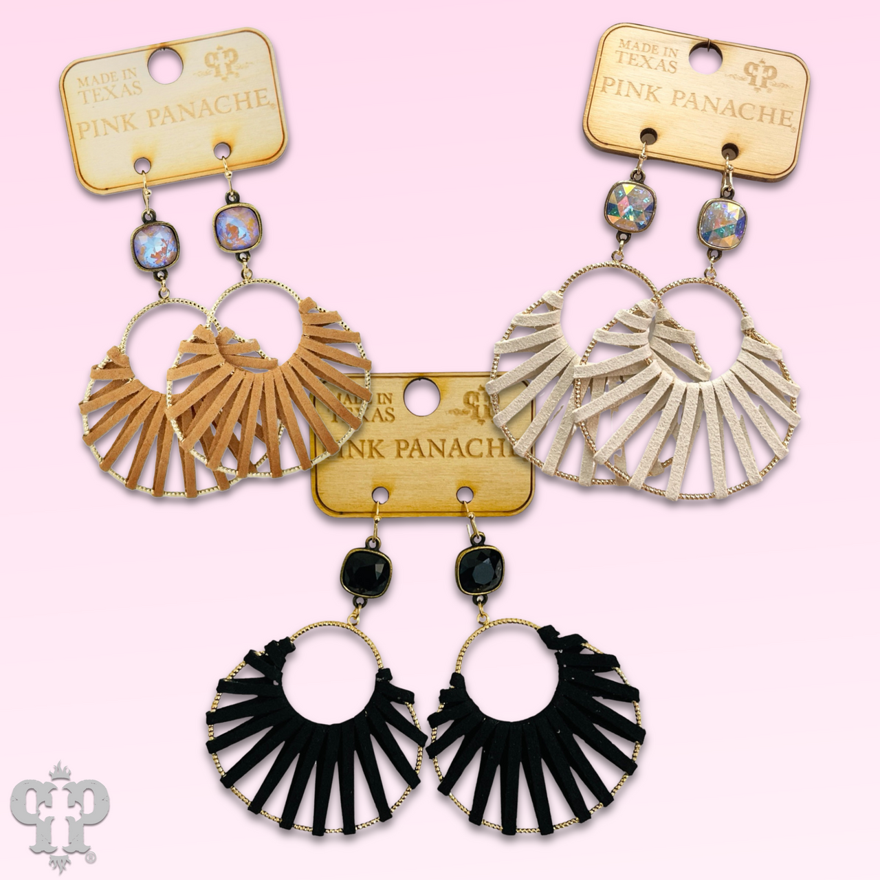 Suede wrapped circle earring with Austrian crystal - LC