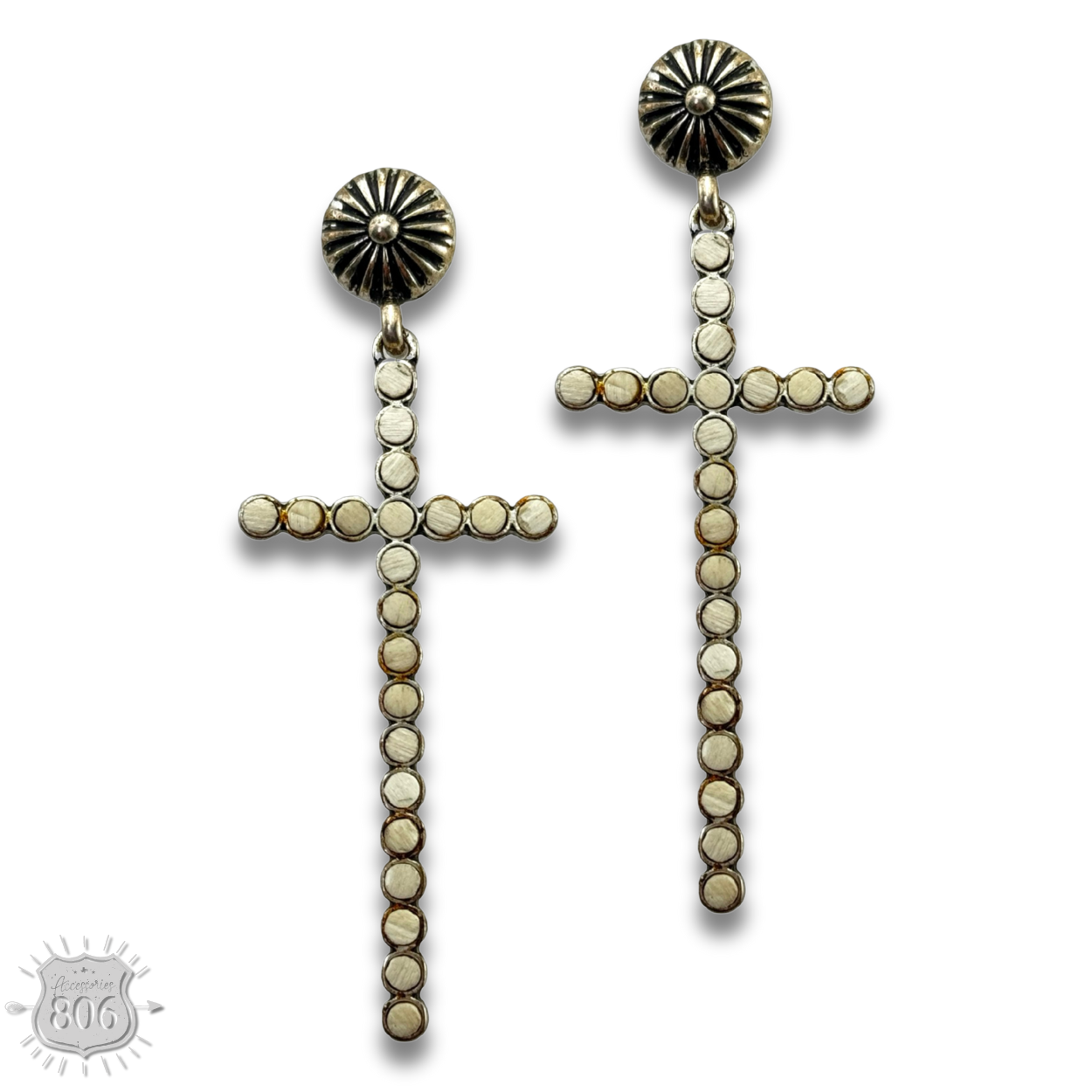 Western wood bead cross earring - LC