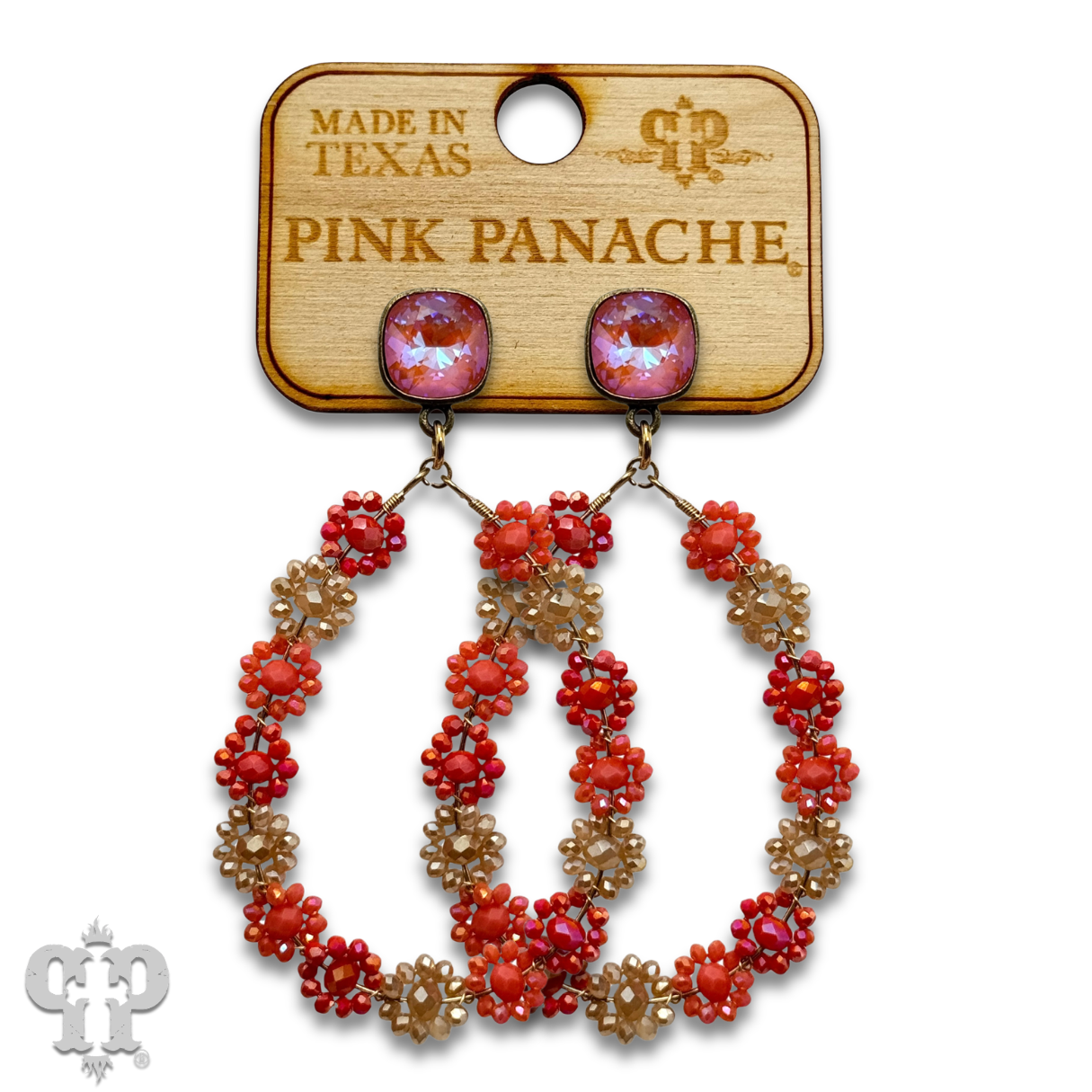 Bead woven flower teardrop earring, Austrian crystal - LC