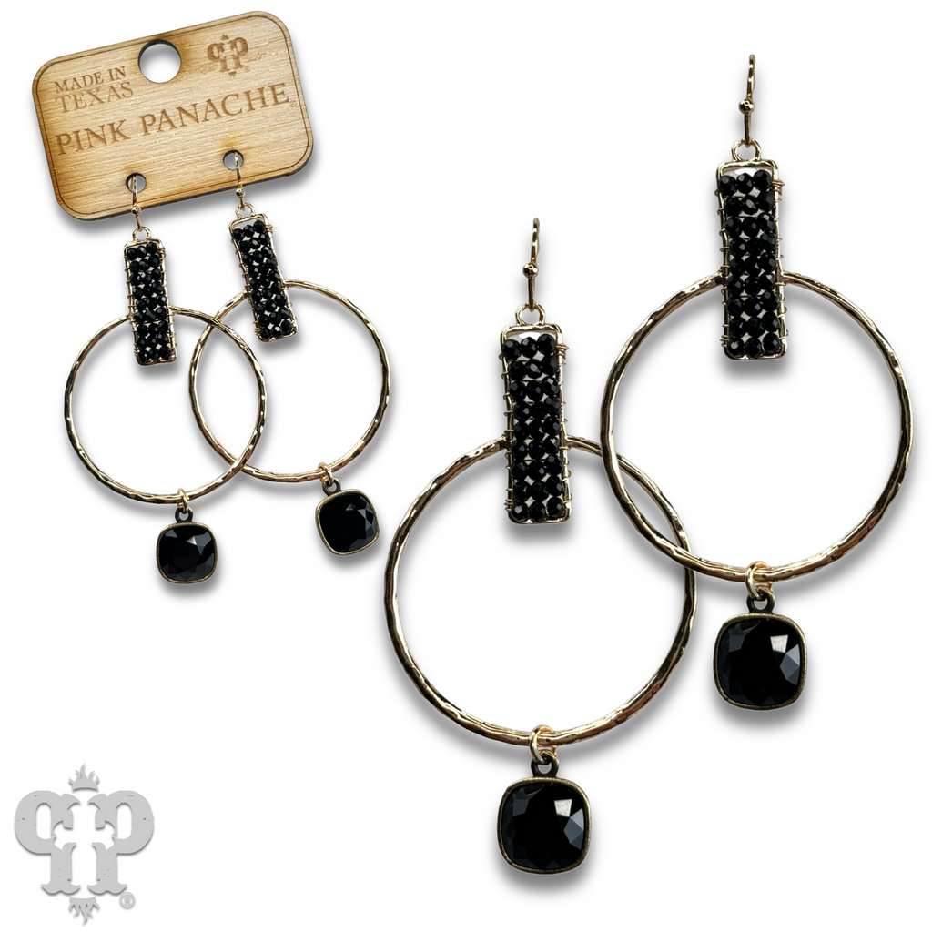 Twisted gold tone circle and seed bead earring with Austrian crystal