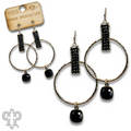 Twisted gold tone circle and seed bead earring with Austrian crystal