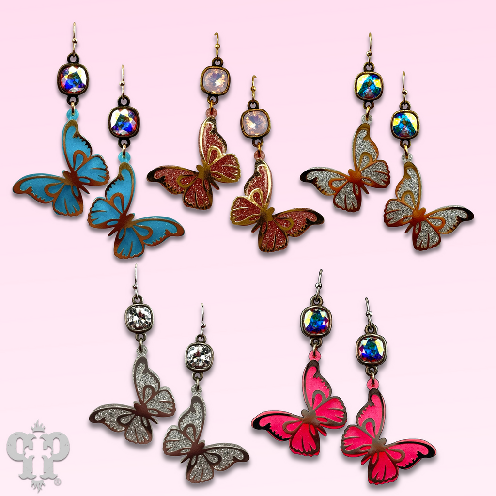 Glitter acrylic butterfly earring with Austrian crystal - LC