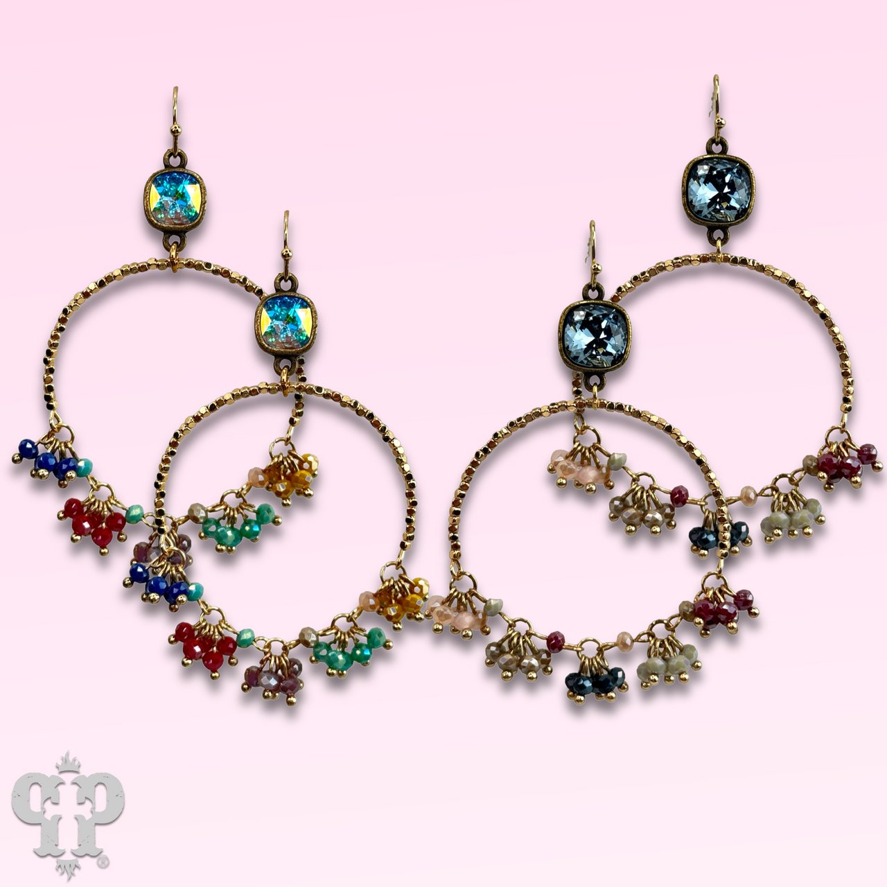 Multi-color bead cluster earring with Austrian crystal - LC