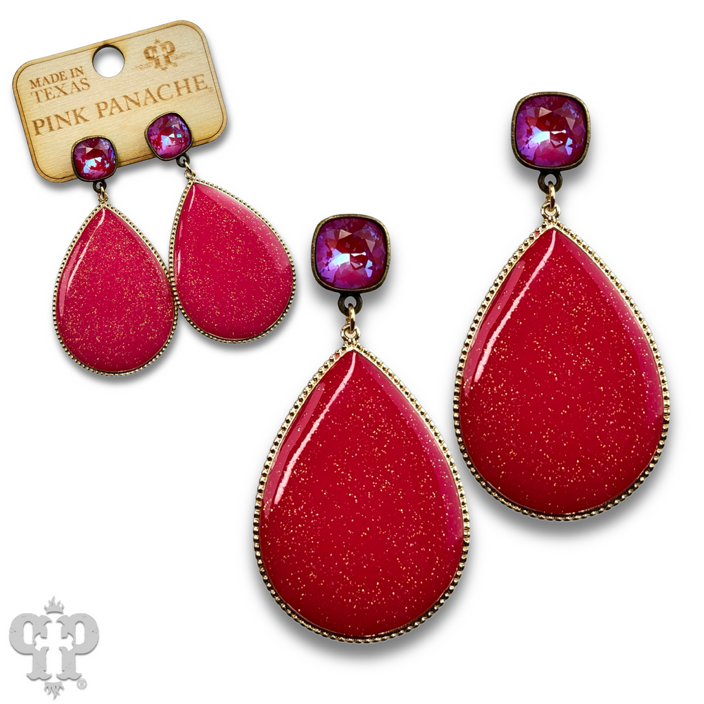 Enamel glitter teardrop earring with Austrian crystal - LC