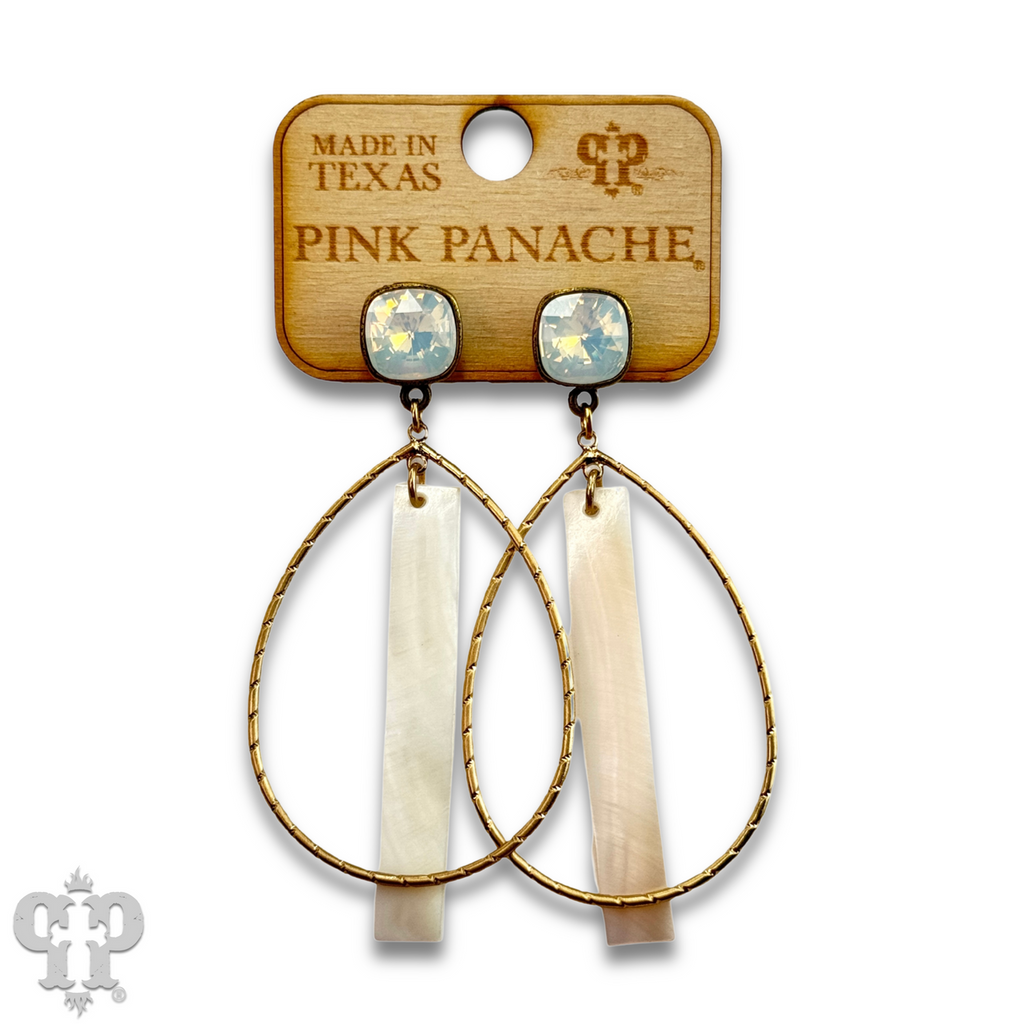 Mother-of-pearl bar teardrop earring with Austrian crystal